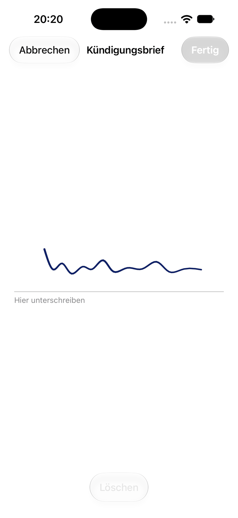 App screen: signing with your finger on the screen.